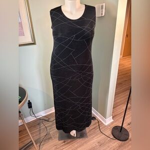 Picadilly Sleeveless Black Maxi Dress with Subtle Bead Wave Detail